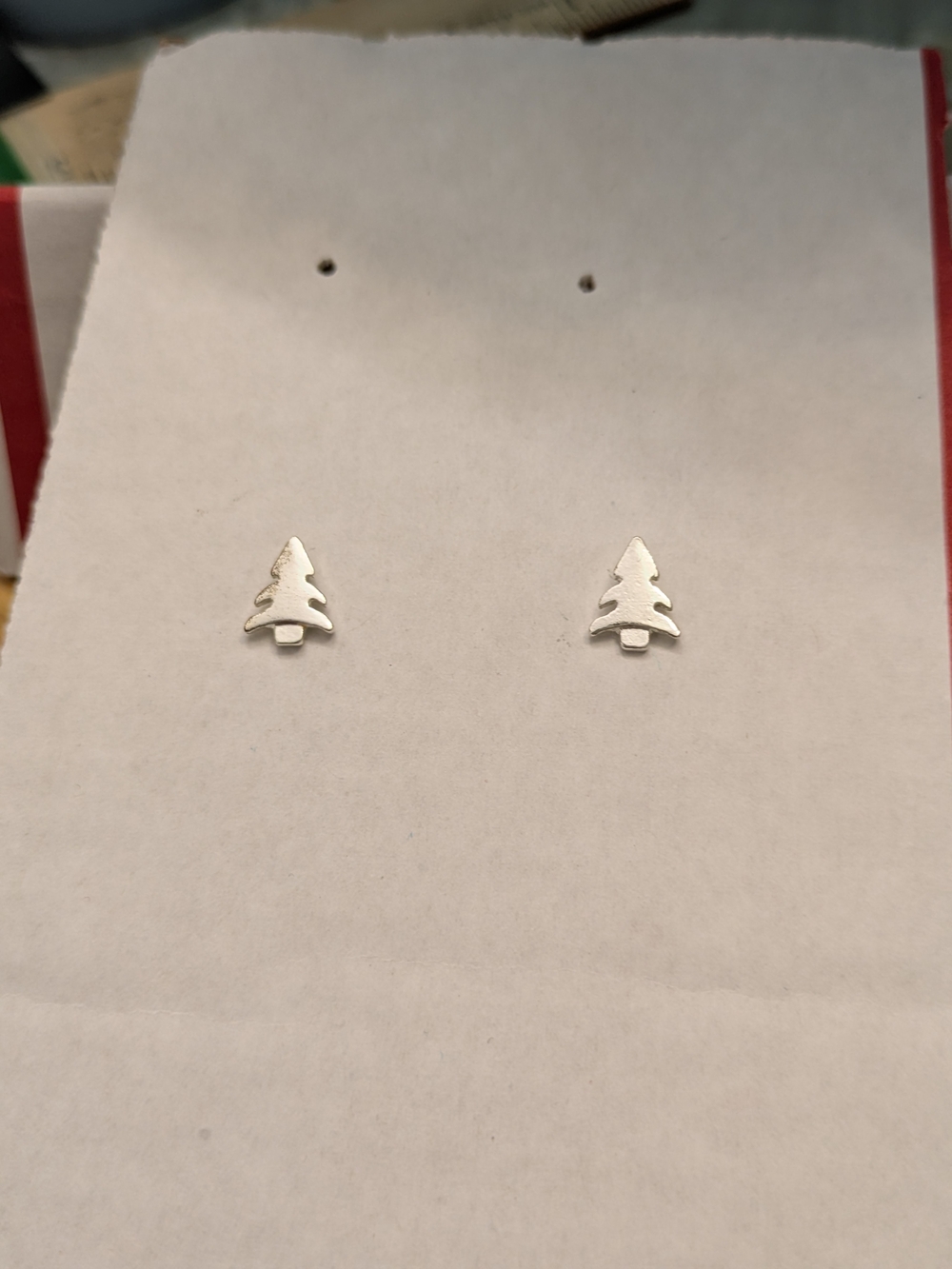 Silver Christmas Tree Stud Earrings
